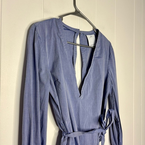 C/MEO Collective Shirt Dress Tie Wrap Blue V Neck Mini Women’s Size Medium - Picture 3 of 6